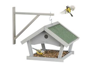 4052025383954 - Relaxdays - Vogelfutterhaus Holz Futterhaus zum Aufhängen hbt 35x425x405 cm Garten Futterstelle für Wildvögel grau