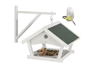 4052025383961 - Relaxdays Vogelfutterhaus Holz Futterhaus zum Aufhängen HBT 35x425x405 cm Garten Futterstelle für Wildvögel weiß