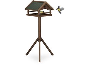 4052025383978 - Vogelfutterhaus mit Ständer wetterfestes Dach Holz Vogelhaus hbt 120x62x55 cm Futterhaus Wildvögel braun - Relaxdays