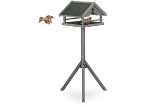 4052025383985 - Relaxdays Vogelfutterhaus mit Ständer wetterfestes Dach Holz Vogelhaus HBT 120x62x55 cm Futterhaus Wildvögel grau