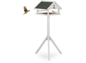 4052025383992 - Relaxdays - Vogelfutterhaus mit Ständer wetterfestes Dach Holz Vogelhaus hbt 120x62x55 cm Futterhaus Wildvögel weiß