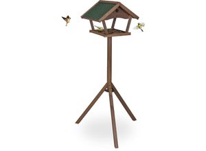 4052025384005 - Relaxdays - Vogelfutterhaus mit Standfuß Holz Futterhaus für Wildvögel hbt 139x70x60 cm wetterfestes Dach braun grün