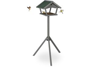 4052025384012 - Relaxdays - Vogelfutterhaus mit Standfuß Wildvogel Futterhaus hbt 139 x 70 x 60 cm wetterfestes Dach Holz grau grün