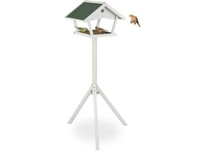 4052025384029 - Relaxdays - Vogelfutterhaus mit Standfuß Wildvogel Futterhaus hbt 139 x 70 x 60 cm wetterfestes Dach Holz weiß grün