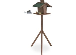 4052025384043 - Relaxdays - Vogelfutterhaus mit Ständer Silo wetterfestes Dach Garten Holz Vogelhaus hbt 137 x 68 x 55 cm braun grün