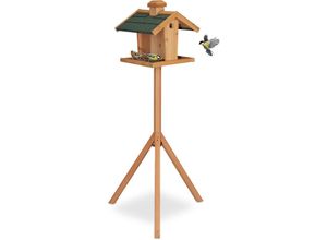 4052025384050 - Relaxdays - Vogelfutterhaus mit Ständer Silo wetterfestes Dach Garten Holz Vogelhaus hbt 137 x 68 x 55 cm natur grün