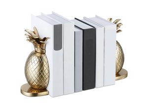 4052025384111 - Buchstütze Ananas 2er Set aus Metall HxBxT 21 x 8 x 13 cm stilvolle Bücherhalterung für Regale gold - Relaxdays