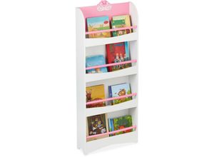 4052025384166 - Relaxdays Bücherregal Kinder HxBxT 124 x 505 x 15 cm 4 Fächer MDF Kinderbücherregal mit Schwan-Motiv weiß rosa