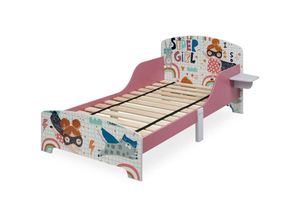 4052025384173 - Kinderbett hbt 60 x 94 x 143 cm Kleinkindbett mit Ablage Rausfallschutz Lattenrost Superheldin mdf bunt - Relaxdays