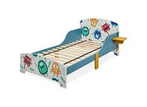 4052025384180 - Kinderbett hbt 60x94x143 cm Kleinkindbett mit Ablage Rausfallschutz Lattenrost Monster-Motiv mdf bunt - Relaxdays