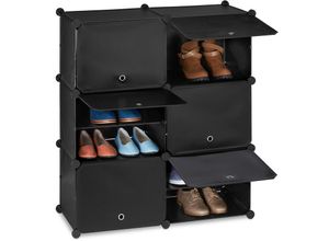 4052025384340 - Schuhschrank Steckschrank mit Türen HxBxT 95 x 85 x 315 cm 12 Fächer Regalsystem aus Kunststoff schwarz - Relaxdays