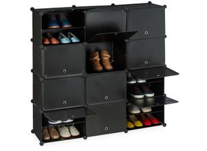 4052025384371 - Relaxdays Schuhschrank Steckschrank mit Türen HBT 125 x 125 x 315 cm 24 Fächer Regalsystem aus Kunststoff schwarz