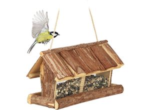 4052025384760 - Vogelfutterhaus Holz mit Futtersilo zum Hängen hbt 19 x 315 x 16 cm Futterspender Kleinvögel natur - Relaxdays