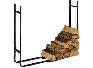 4052025384791 - Kaminholzregal Metall außen & innen für Brennholz moderne Holzstapelhilfe HxBxT 91x123x195 cm schwarz - Relaxdays