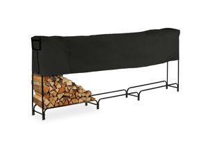 4052025384814 - Kaminholzregal mit Abdeckung Metall hbt 122 x 370 x 385 cm außen großes Regal für Brennholz schwarz - Relaxdays