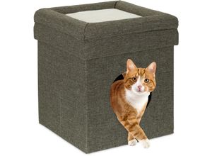 4052025385125 - Relaxdays - Katzenhöhle indoor Rückzugsort für Katzen & kleine Hunde Tierversteck 2 Etagen HxBxT 44 x 38 x 38 cm grau