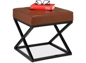 4052025385262 - Sitzhocker gepolstert Kunstleder Metall Industrial Design Fußbank HxBxT 41 x 41 x 41 cm schwarz braun - Relaxdays