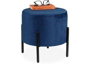 4052025385286 - Samthocker runder Sitzhocker gepolstert schwarze Metallbeine h x d 385 x 405 cm Hocker Samt blau - Relaxdays