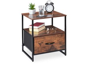 4052025385439 - Relaxdays - Nachttisch Industrial 2 Ablagen Beistelltisch mit Schublade Metall & mdf hbt 50x45x40cm schwarz braun