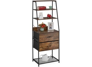 4052025385514 - Vintage Regal 2 Schubladen 5 Ablagen Industrial Design hbt 164 x 60 x 415 cm Standregal schwarz braun - Relaxdays