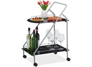 4052025387044 - Servierwagen 2 Ablagen drehbare Rollen HxBxT 84 x 45 x 60 cm moderner Rollwagen Glas & Metall schwarz - Relaxdays