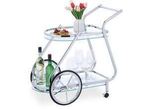 4052025387068 - Servierwagen mit Rädern & Rollen 2 Etagen Glas & Chrom hbt 76x76x46 cm Küchenwagen transparent silber - Relaxdays