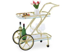 4052025387082 - Relaxdays Servierwagen 2 Etagen Küchenwagen mit Rädern & Rollen Glas & Eisen HBT 80 x 43 x 85 cm Barwagen messing