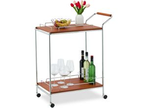 4052025387129 - Servierwagen auf Rollen 2 Etagen Flaschenhalter Holzoptik & Chrom 90x77x40 cm Küchenwagen braun silber - Relaxdays