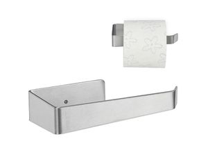 4052025387280 - Toilettenpapierhalter ohne Bohren matter Edelstahl selbstklebender Klopapierhalter Bad Wandmontage silber - Relaxdays