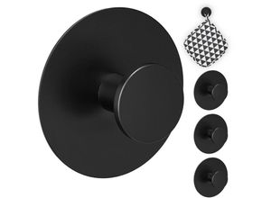 4052025387303 - Haken selbstklebend 4er Set Edelstahl ø 55 cm Wandhaken ohne Bohren Klebehaken Bad & Küche schwarz - Relaxdays