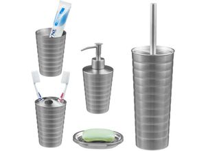 4052025388577 - Badezimmer Set 5-teilig Badaccessoires Edelstahl gebürstet komplette Badezimmerausstattung modern silber - Relaxdays