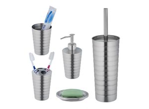 4052025388584 - Badezimmer Set 5-teilig Badaccessoires Edelstahl poliert komplette Badezimmerausstattung modern silber - Relaxdays