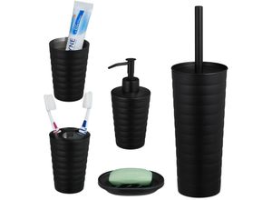 4052025388614 - Relaxdays - Badezimmer Set 5-teilig Badaccessoires Edelstahl matt komplette Badezimmerausstattung modern schwarz