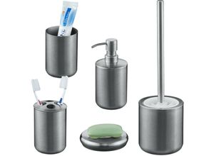 4052025388676 - Relaxdays - Badezimmer Set 5-teilig Badaccessoires Edelstahl gebürstet komplette Badezimmerausstattung modern silber