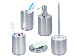 4052025388683 - Relaxdays - Badezimmer Set 5-teilig Badaccessoires Edelstahl poliert komplette Badezimmerausstattung modern silber