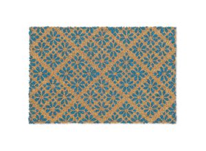 4052025390044 - Fußmatte aus Kokos florales Design Türmatte für außen & innen gummierte Kokosmatte 60x40 cm blau natur - Relaxdays