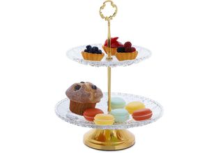 4052025390822 - Etagere Glas & Eisen HxD 30 x 23 cm runder Servierständer 2 Etagen Cupcake Ständer transparent gold - Relaxdays