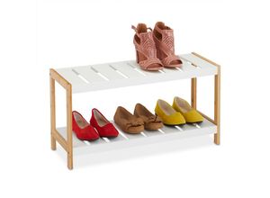 4052025391140 - Schuhregal 2 Ebenen für 6 Paar Schuhe offen Schuhständer hbt 36 x 70 x 26 cm mdf Bambus weiß natur - Relaxdays