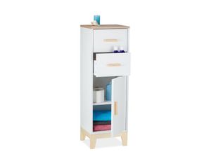 4052025391218 - Badezimmerschrank 2 Schubladen Türfach HxBxT 975 x 32 x 28 cm Bad & Flur schmaler Midischrank weiß - Relaxdays