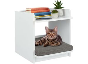 4052025391232 - Beistelltisch mit Haustierbett Katzen & kleine Hunde HxBxT 45 x 40 x 445 cm Tierhöhle mit Kissen weiß - Relaxdays