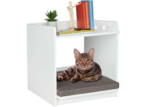 4052025391249 - Beistelltisch mit Haustierbett Katzen & kleine Hunde HxBxT 545 x 50 x 54 cm Tierbett mit Kissen weiß - Relaxdays