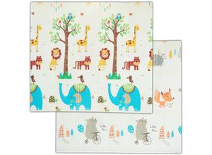 4052025391454 - Spielmatte Tiere beidseitig schadstofffrei abwaschbar 195x175 cm XPE-Schaumstoff Spielteppich Baby bunt - Relaxdays