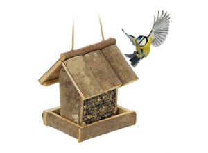 4052025392734 - Vogelfutterhaus Wildvogel Futterstelle zum Aufhängen hbt 17 x 145 x 115 cm Vogelhäuschen aus Holz natur - Relaxdays