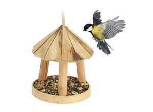 4052025392789 - Vogelfutterhaus Holz Futterhaus zum Aufhängen & Stellen HxD 21 x 18 cm Futterstelle für Wildvögel natur - Relaxdays