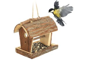 4052025392796 - Vogelfutterhaus Holz Futterhaus zum Aufhängen hbt 18 x 135 x 195 cm Futterstelle für Wildvögel natur - Relaxdays