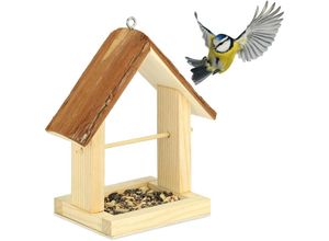 4052025392802 - Vogelfutterhaus Holz Vogelhaus zum Aufhängen hbt 27 x 23 x 13 cm Rinde Futterstelle für Wildvögel natur - Relaxdays