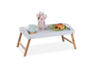 4052025393243 - Relaxdays - Betttablett klappbar Essenstablett mit Füßen Frühstück im Bett Bambus & mdf hbt 24x555x30 cm weiß natur