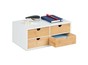 4052025393274 - Schreibtisch Organizer 4 Schubladen für Büroutensilien HxBxT 14 x 33 x 21 cm Bambus & mdf weiß natur - Relaxdays