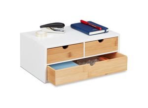 4052025393281 - Relaxdays Schreibtisch Organizer 3 Schubladen für Büroutensilien HxBxT 14 x 33 x 21 cm Bambus & MDF weiß natur