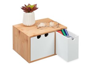 4052025393311 - Relaxdays - Schubladenbox Bambus & mdf Mini Kommode 2 Schubladen hbt 145x25x20 cm Schreibtisch Organizer natur weiß